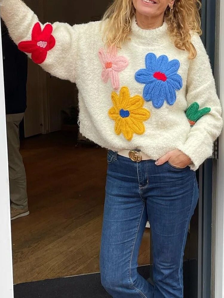 Maisie - Strickrollkragenpullover Buntes Blumendesign