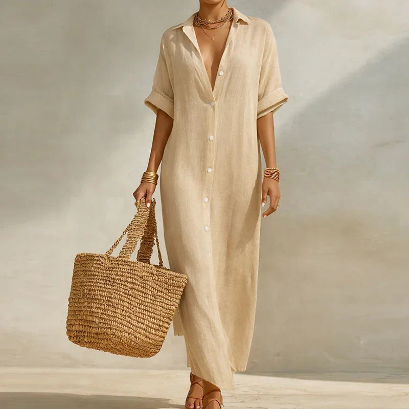 Maxi Kleid Damen | Gestreiftes Hemdkleid & Urlaubskleid
