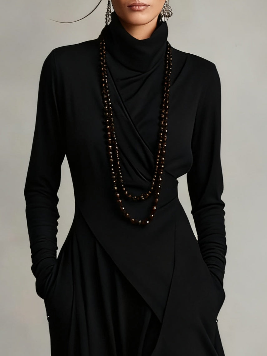 Maxikleid Damen | Asymmetrisch & Elegant mit Rollkragen