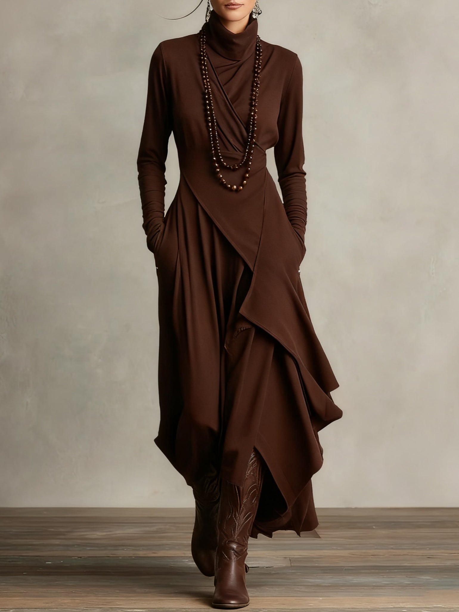 Maxikleid Damen | Asymmetrisch & Elegant mit Rollkragen
