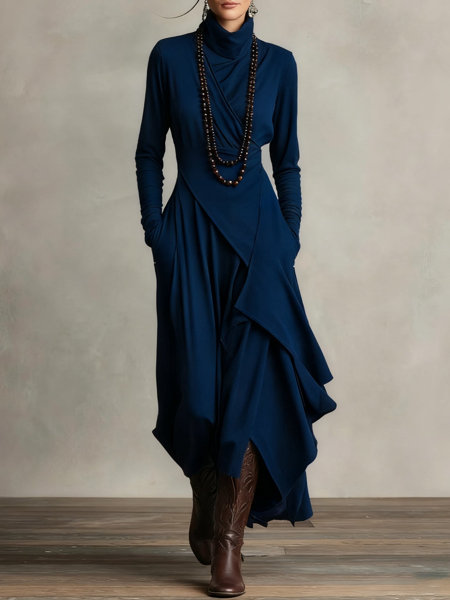 Maxikleid Damen | Asymmetrisch & Elegant mit Rollkragen