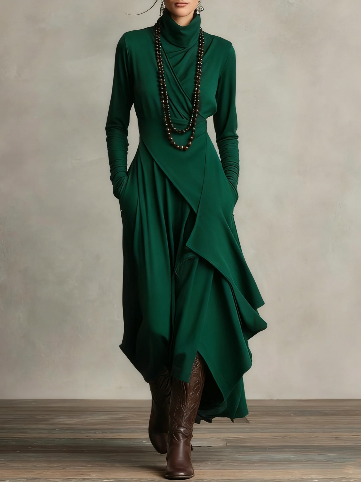 Maxikleid Damen | Asymmetrisch & Elegant mit Rollkragen