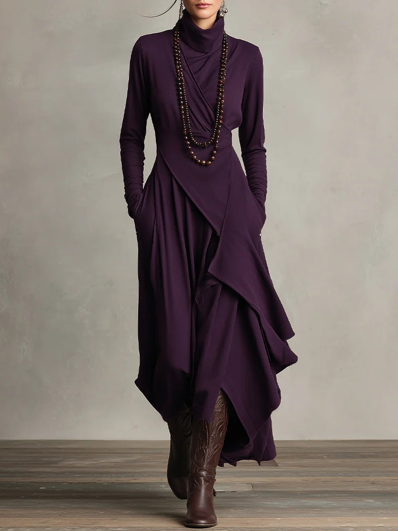 Maxikleid Damen | Asymmetrisch & Elegant mit Rollkragen