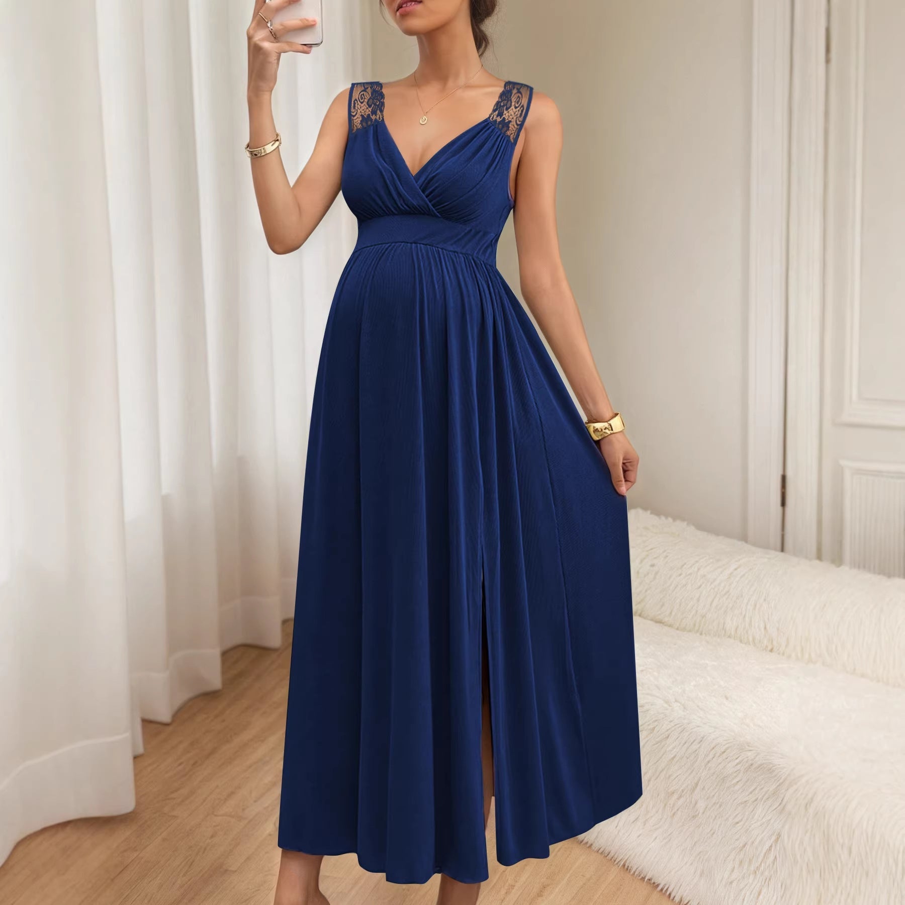 Damen Elegantes Maxikleid mit Spitzenakzenten und fließendem Rock Drune 4