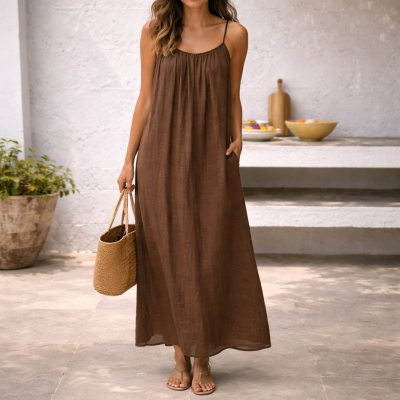 Maxikleid mit Spaghettiträgern für Damen – Luftiges Sommerkleid mit Offenem Rücken & Lockerer Passform 0