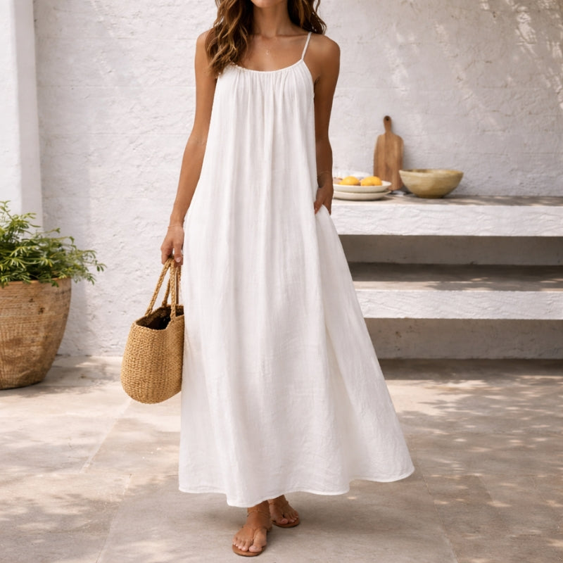 Maxikleid mit Spaghettiträgern für Damen – Luftiges Sommerkleid mit Offenem Rücken & Lockerer Passform 1