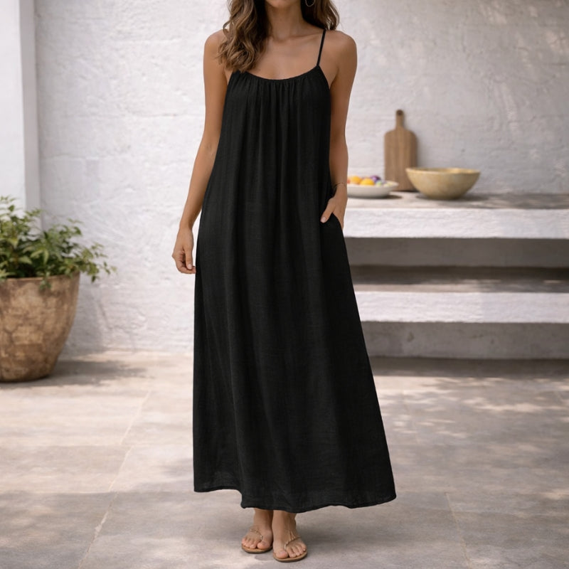 Maxikleid mit Spaghettiträgern für Damen – Luftiges Sommerkleid mit Offenem Rücken & Lockerer Passform 2