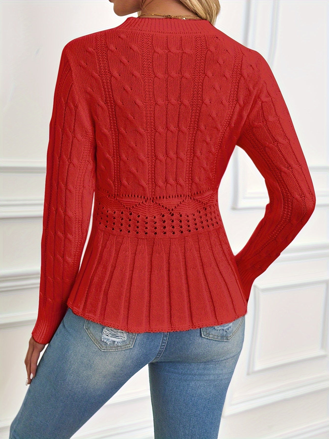 Meredith - Robuster Zopfstrickpullover mit Rundhalsausschnitt