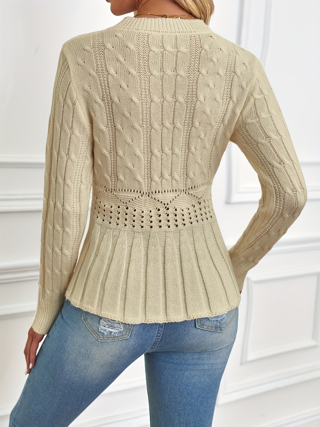 Meredith - Robuster Zopfstrickpullover mit Rundhalsausschnitt
