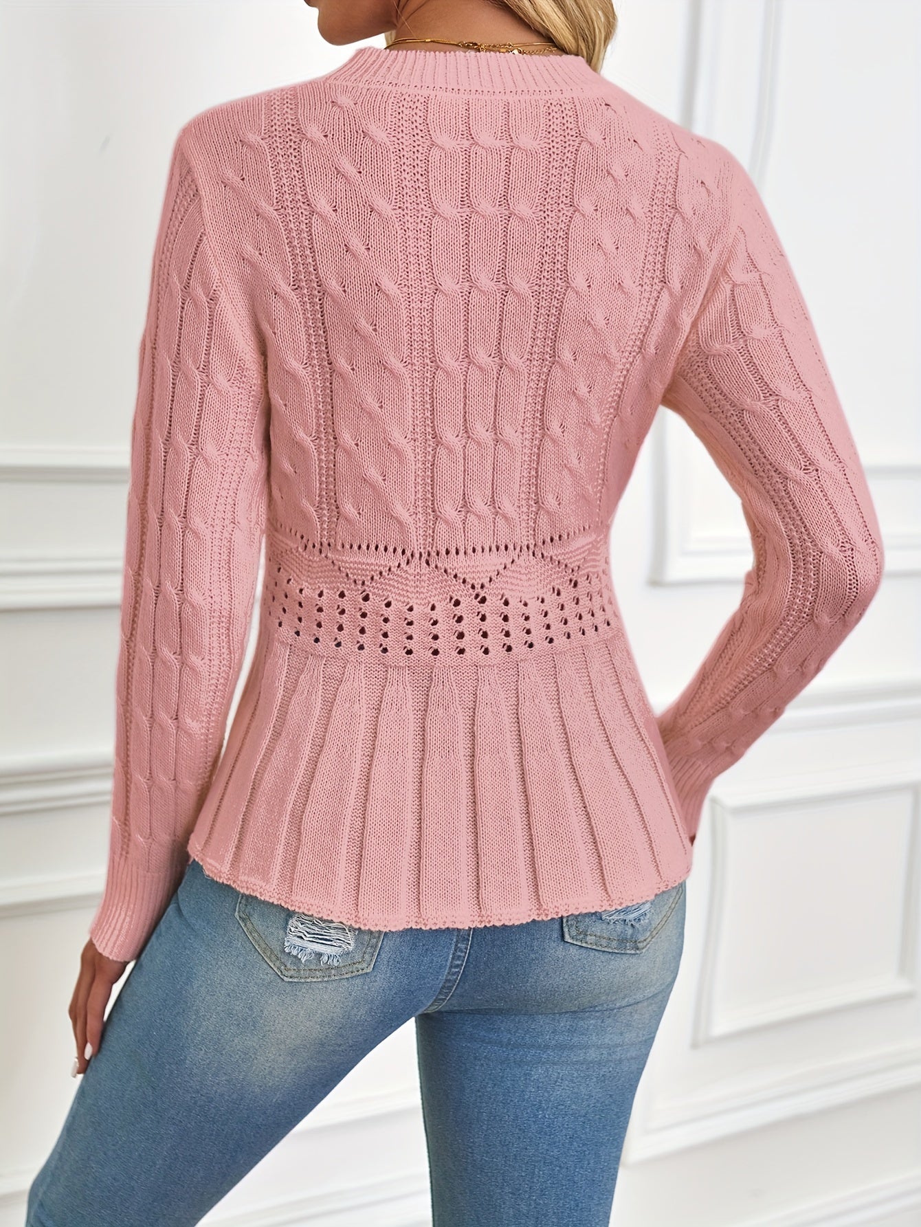 Meredith - Robuster Zopfstrickpullover mit Rundhalsausschnitt
