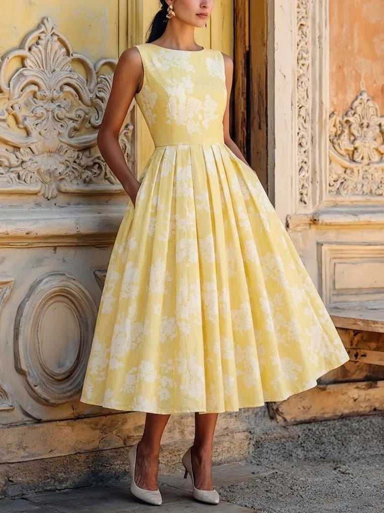 Midi Kleid Damen | Blumenprint & Ausgestellter Plisseerock