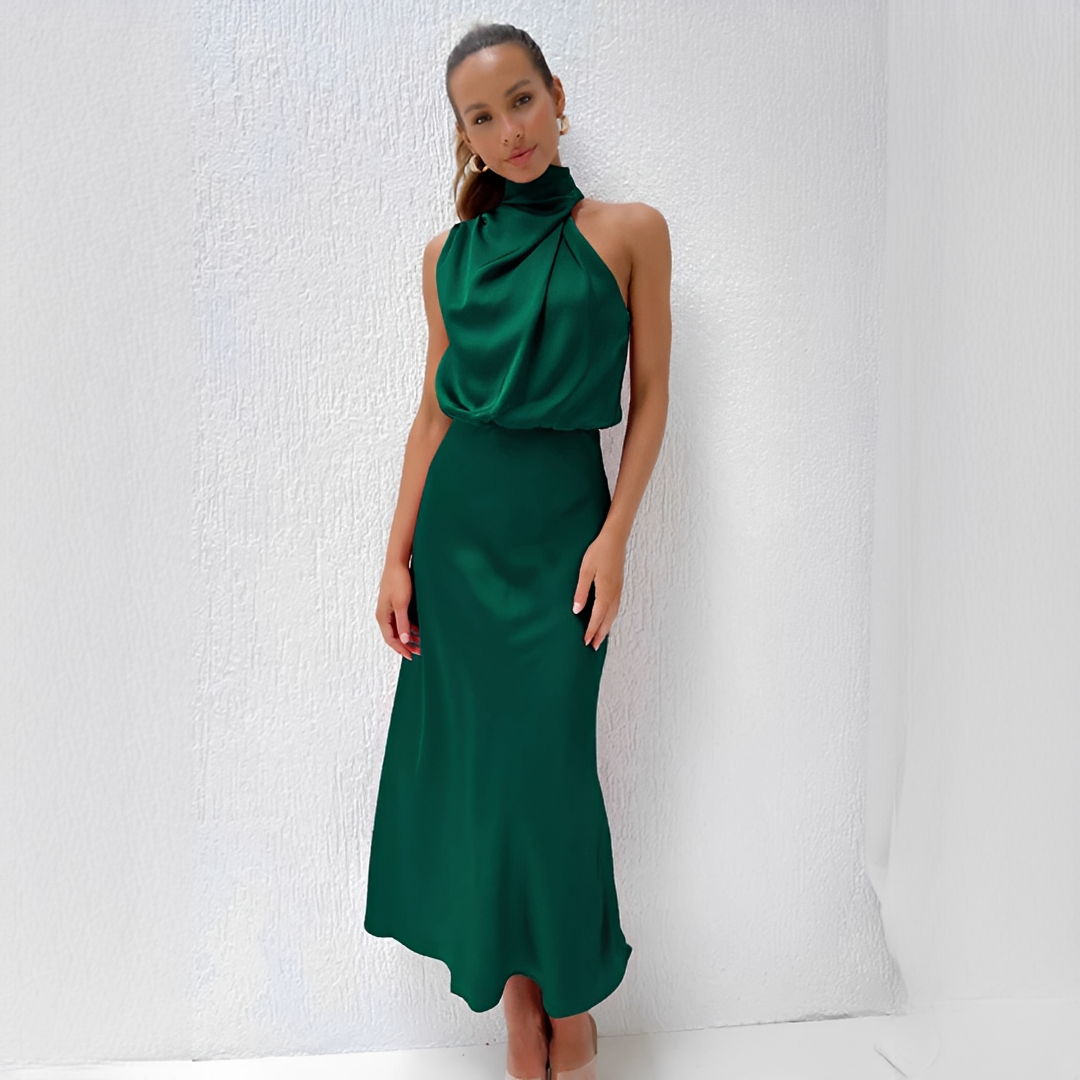 Midi Kleid Damen | Elegantes Neckholder-Design & Satin-Look