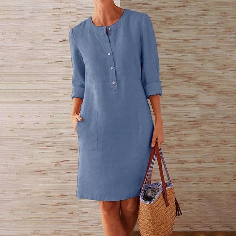 Midi Kleid Damen | Knopfleiste & Seitentaschen