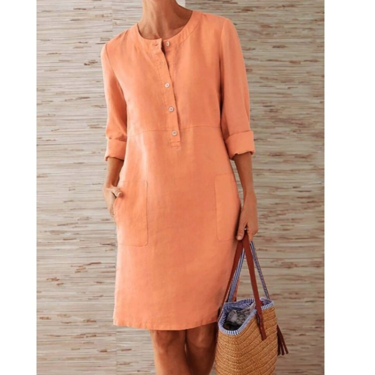 Midi Kleid Damen | Knopfleiste & Seitentaschen