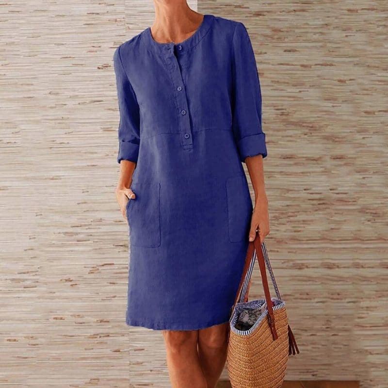 Midi Kleid Damen | Knopfleiste & Seitentaschen