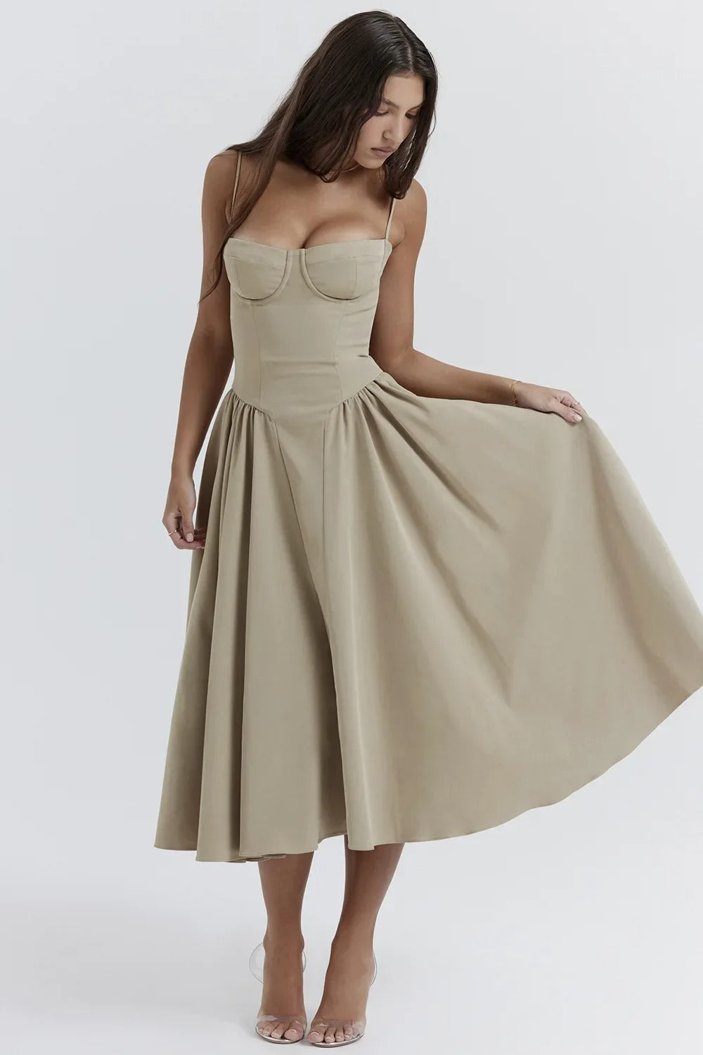 Midi Kleid Damen | Korsagen-Design & Schwingender Rock