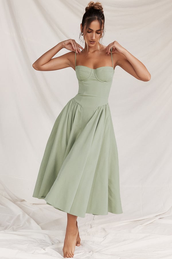 Midi Kleid Damen | Korsagen-Design & Schwingender Rock
