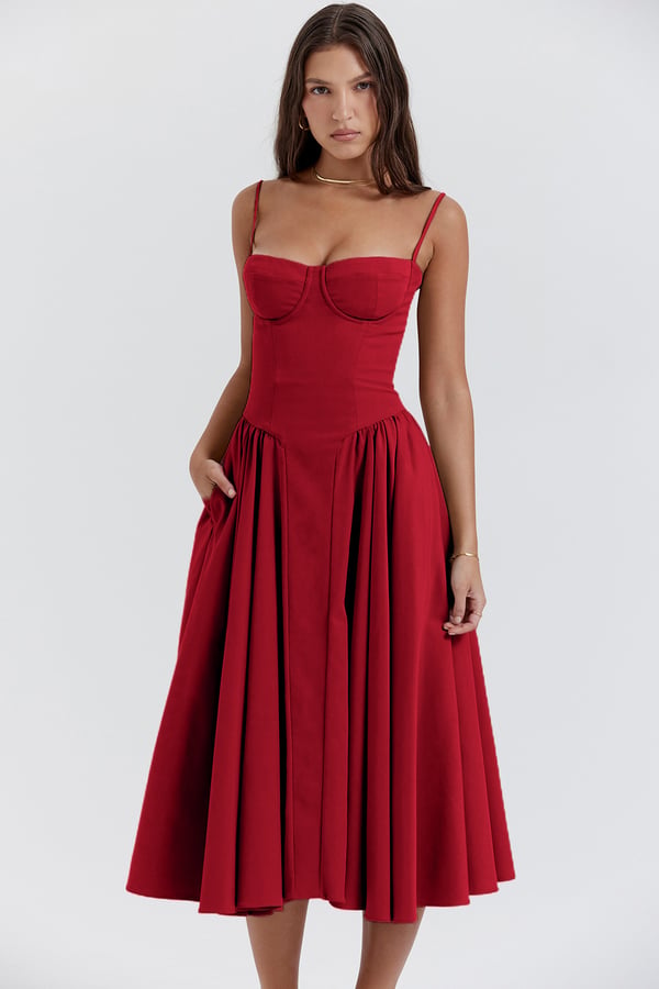 Midi Kleid Damen | Korsagen-Design & Schwingender Rock