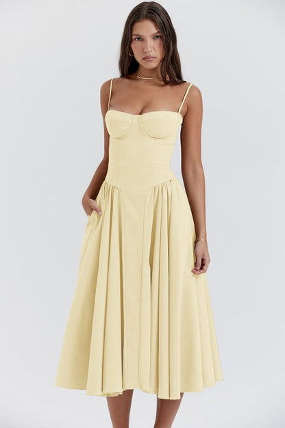 Midi Kleid Damen | Korsagen-Design & Schwingender Rock