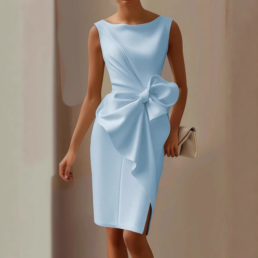 Midikleid Damen | Elegantes Etuikleid mit Schleifendetail & Ärmellos