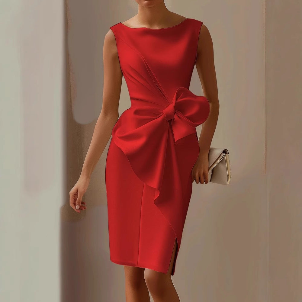 Midikleid Damen | Elegantes Etuikleid mit Schleifendetail & Ärmellos