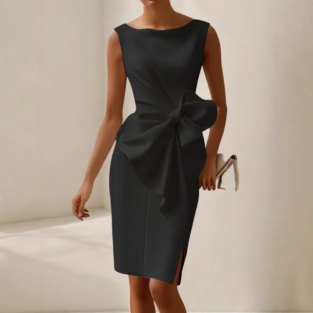Midikleid Damen | Elegantes Etuikleid mit Schleifendetail & Ärmellos
