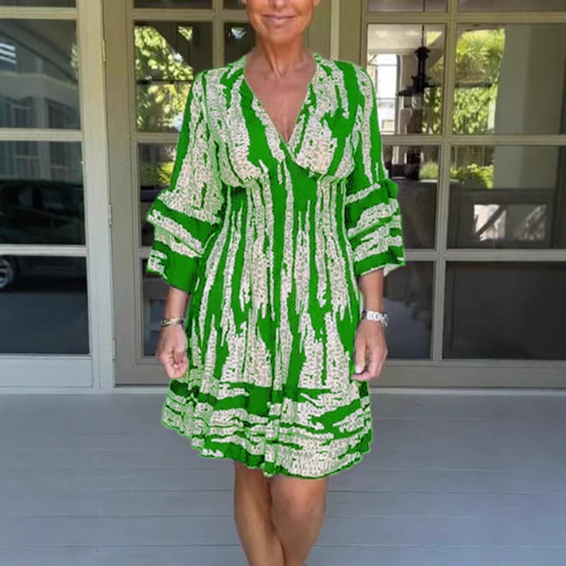 Damen Midikleid mit verspieltem Muster und eleganten 3/4-Ärmeln Drune 2