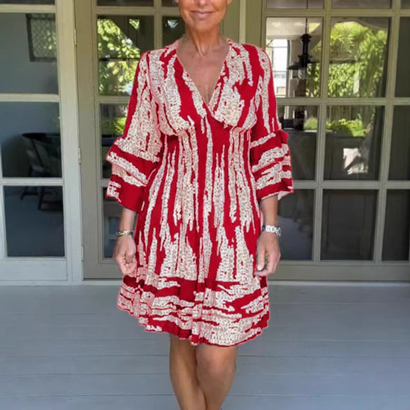 Damen Midikleid mit verspieltem Muster und eleganten 3/4-Ärmeln Drune 1