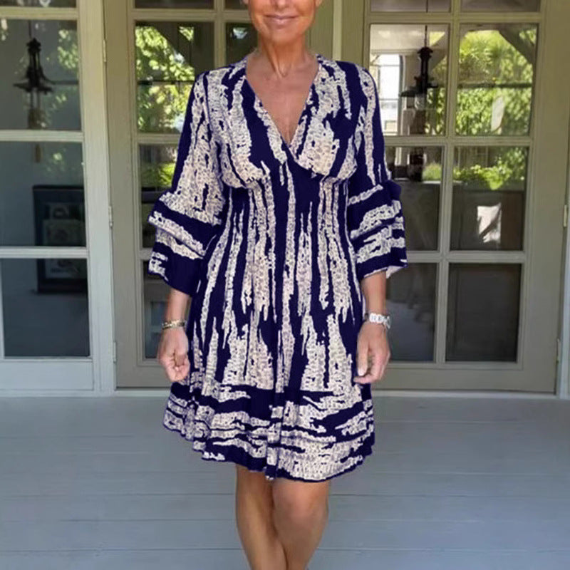 Damen Midikleid mit verspieltem Muster und eleganten 3/4-Ärmeln Drune 0