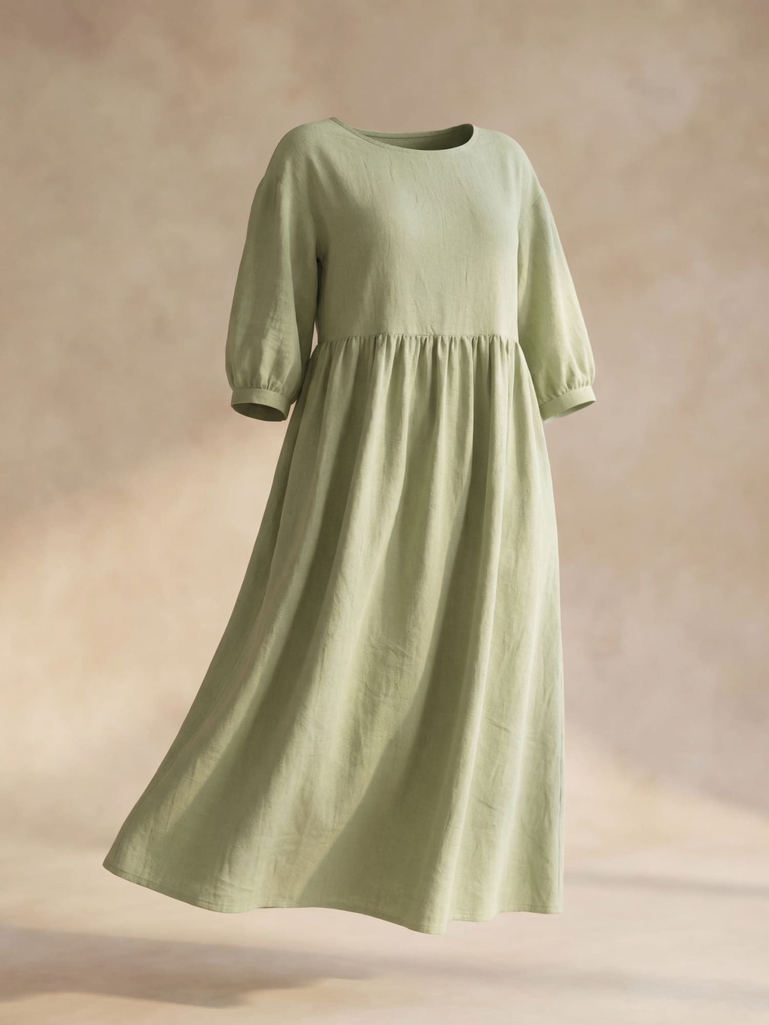 Midikleid mit Rundhalsausschnitt & Laternenärmeln – Selina 1