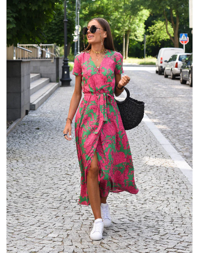 Midikleid Damen | Verspielter Polka-Dot-Print & Feminine Wickeloptik