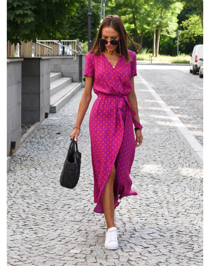Midikleid Damen | Verspielter Polka-Dot-Print & Feminine Wickeloptik