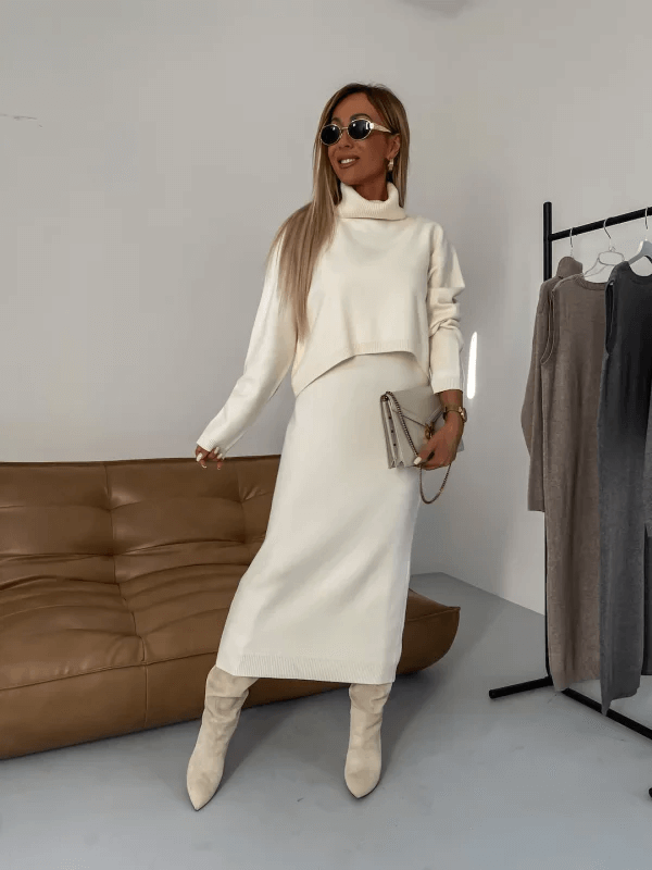 Midikleid Set mit Rollkragenpullover