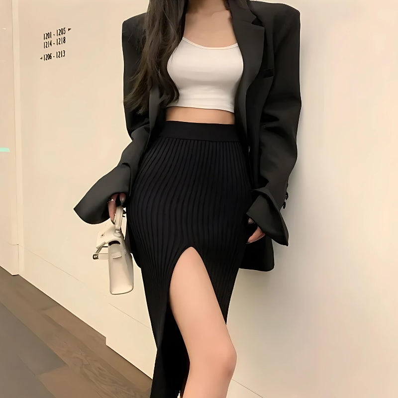 Midirock aus geteiltem Kordstrick