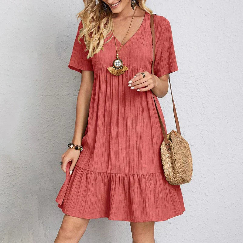 Mini Kleid Damen | V-Ausschnitt & Fließender Volantabschluss