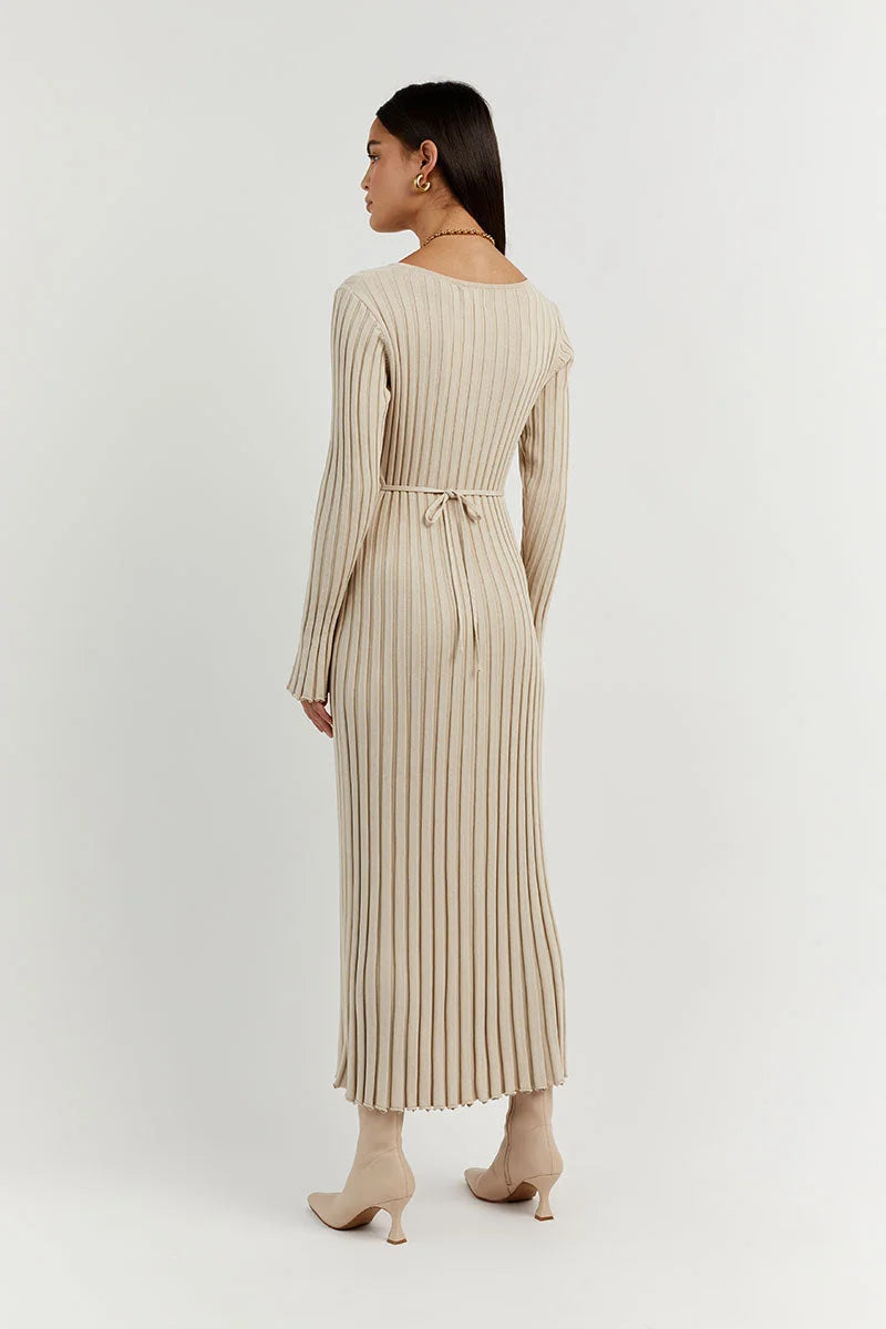 Modernes Langarm-Damenkleid mit V-Ausschnitt