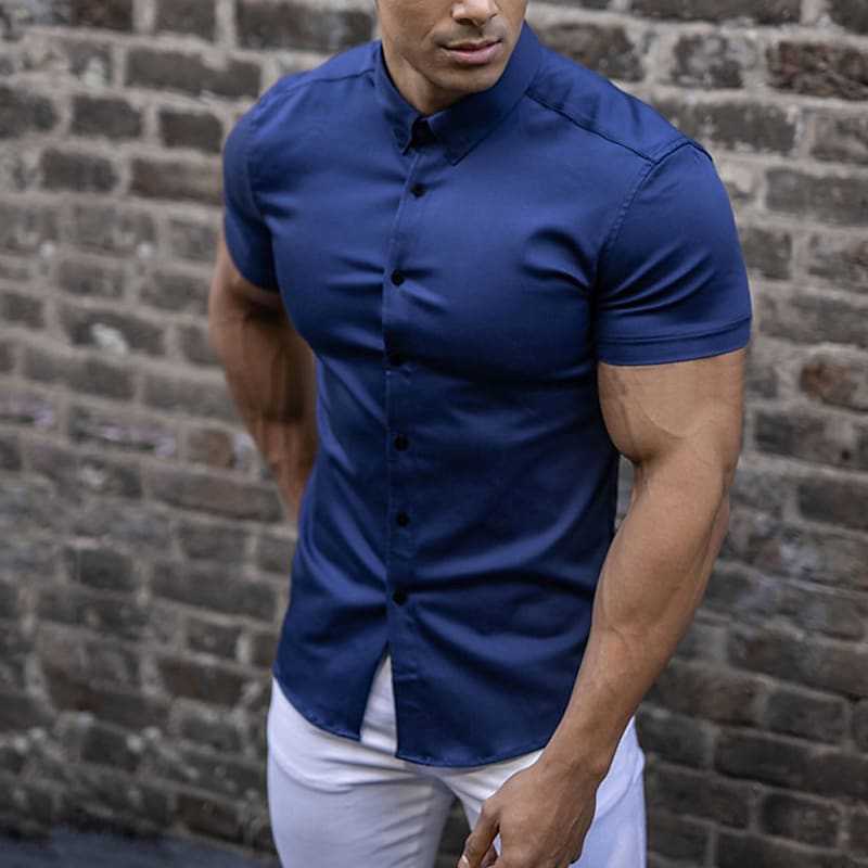Modernes Kurzarmhemd mit Stretch-Komfort für Herren – Figurbetontes Business Freizeithemd 4