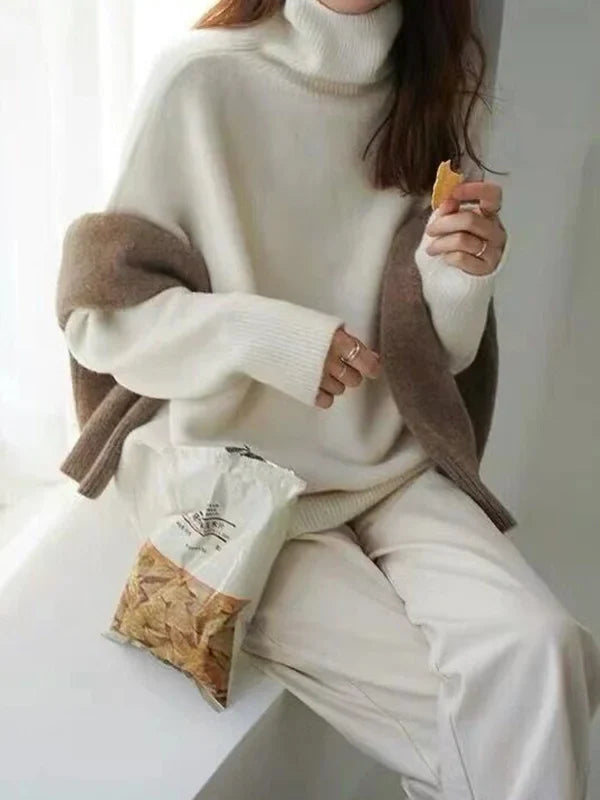 Modischer Oversized-Pullover mit langen Ärmeln und hohem Kragen