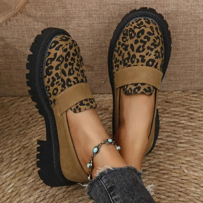 Mokassins Damen | Leopardenmuster & Plateau