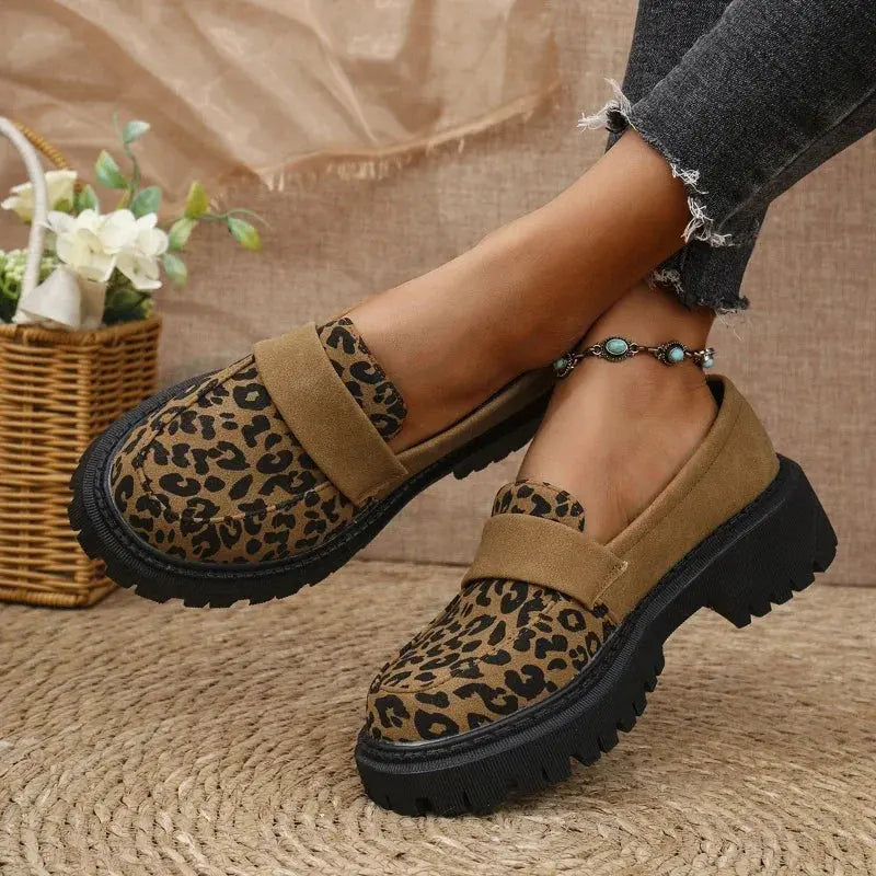 Mokassins Damen | Leopardenmuster & Plateau
