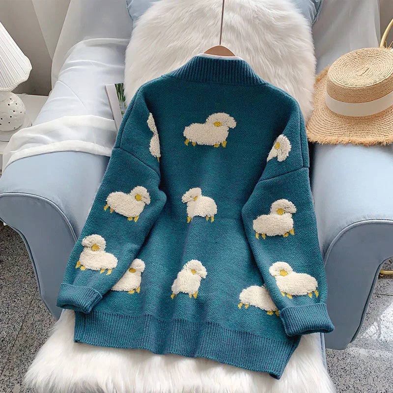 Nyla - Grob gestrickte Strickjacke mit Schafmotiv