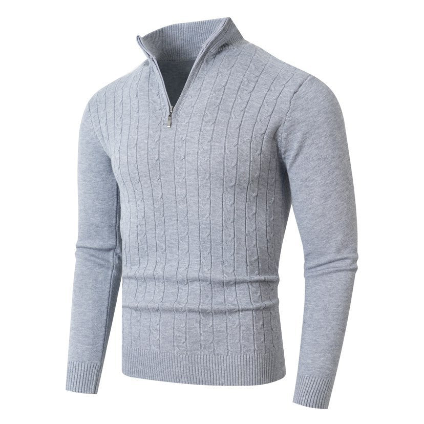 Zopfmuster-Pullover Herren | Stehkragen mit Halbzip 2