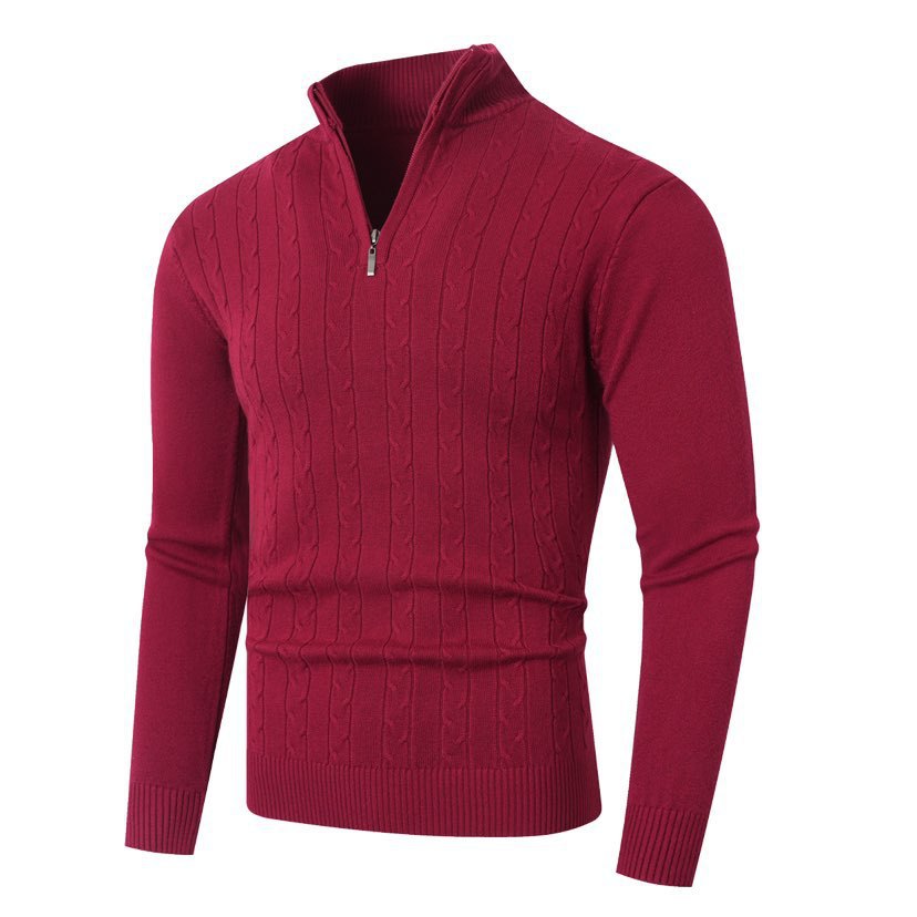 Zopfmuster-Pullover Herren | Stehkragen mit Halbzip 4