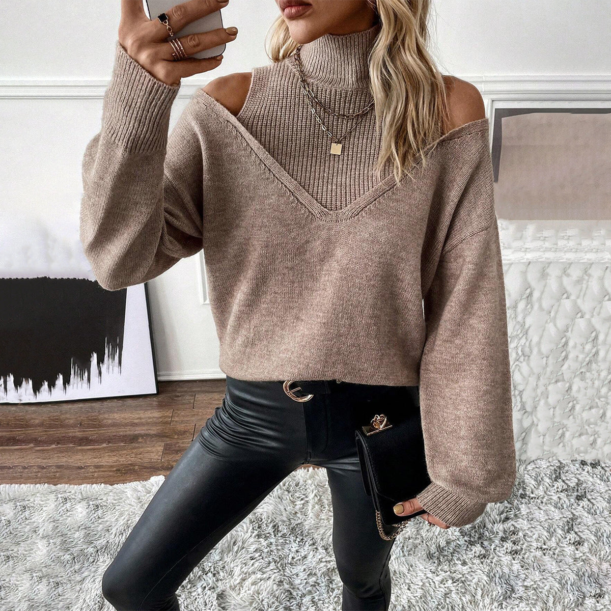 Rollkragenpullover Damen | Off-Shoulder & Bequem 1