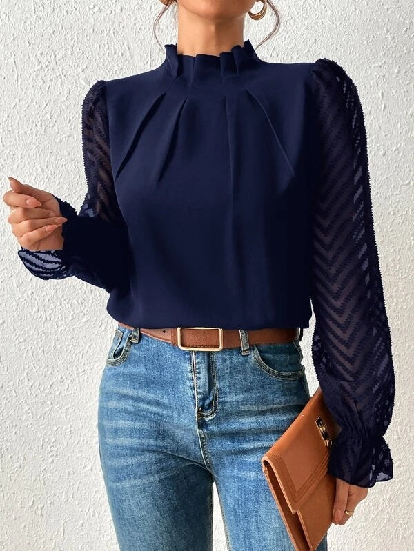 Oberteil Damen | Elegant mit Spitzenärmeln & Stehkragen