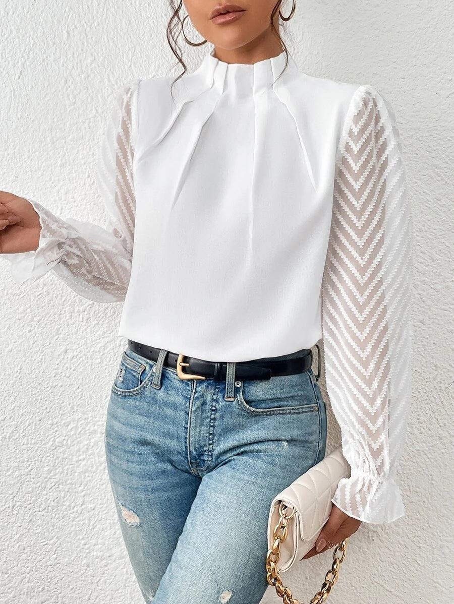 Oberteil Damen | Elegant mit Spitzenärmeln & Stehkragen