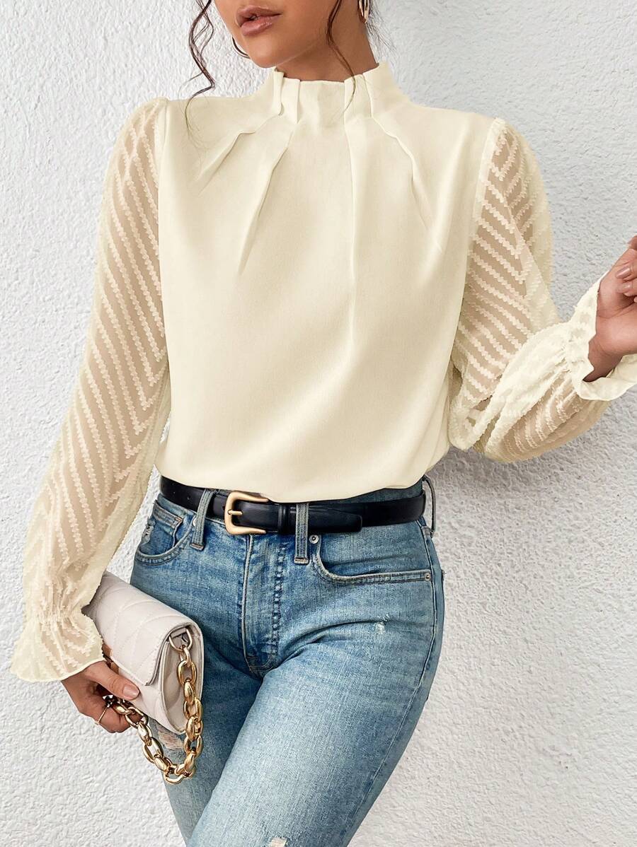 Oberteil Damen | Elegant mit Spitzenärmeln & Stehkragen