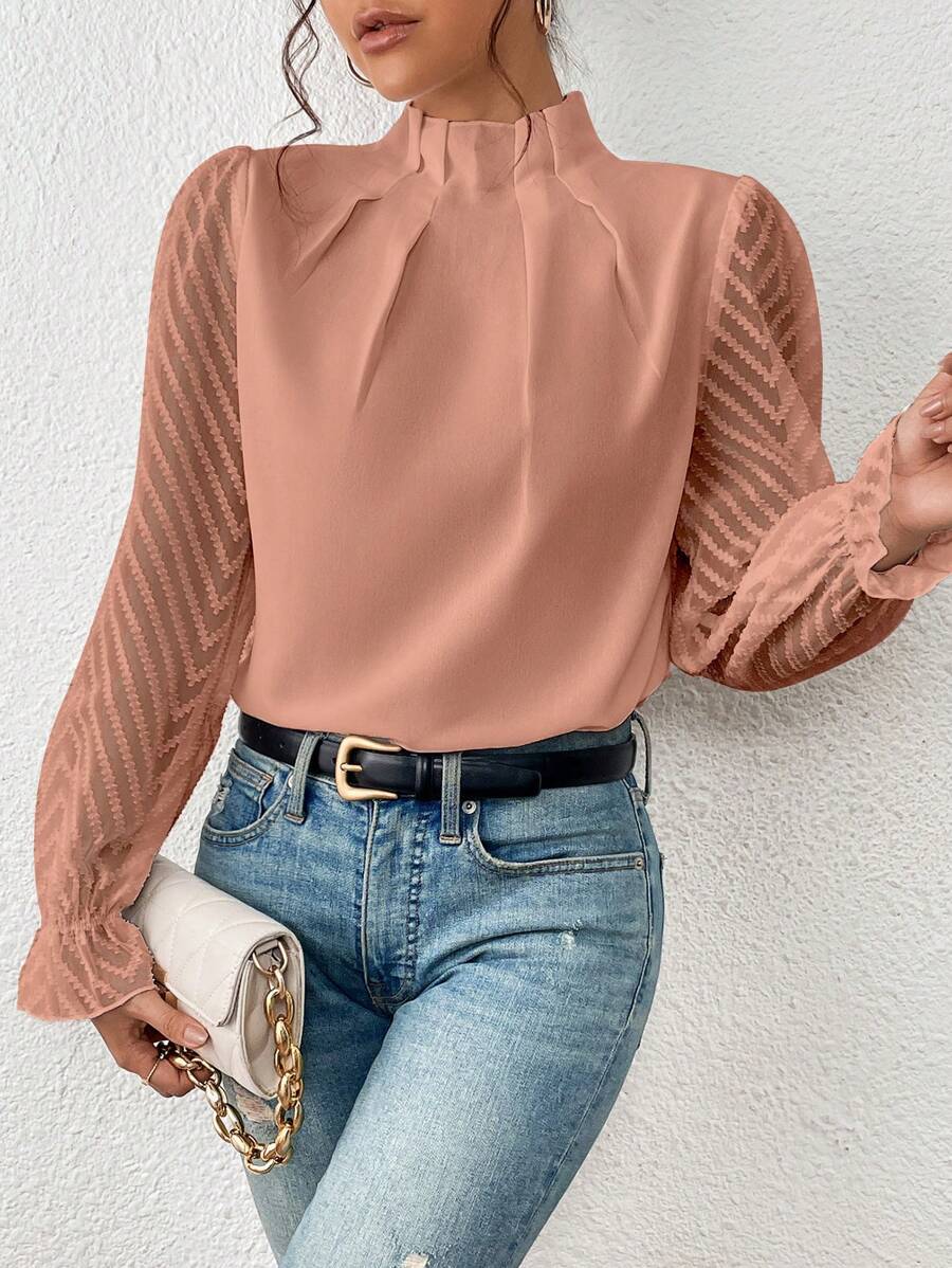 Oberteil Damen | Elegant mit Spitzenärmeln & Stehkragen