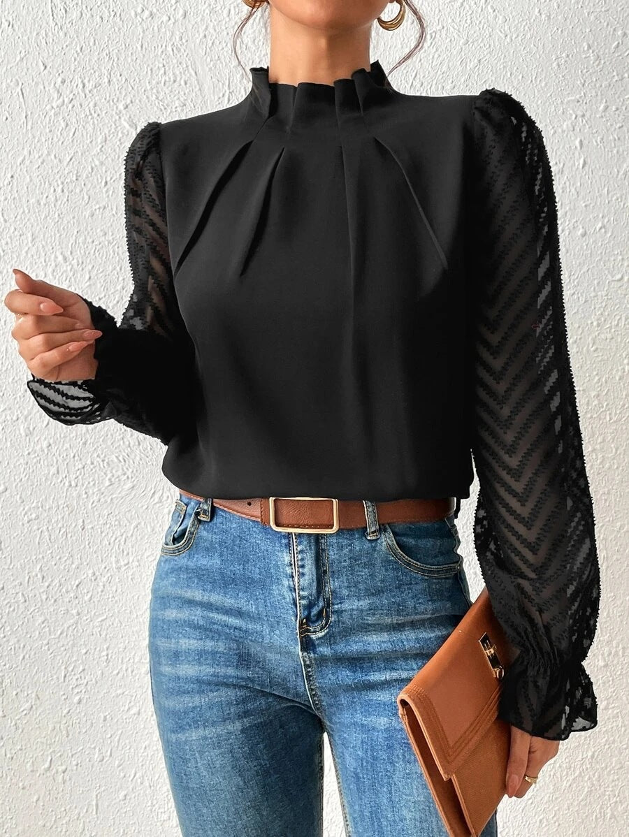 Oberteil Damen | Elegant mit Spitzenärmeln & Stehkragen