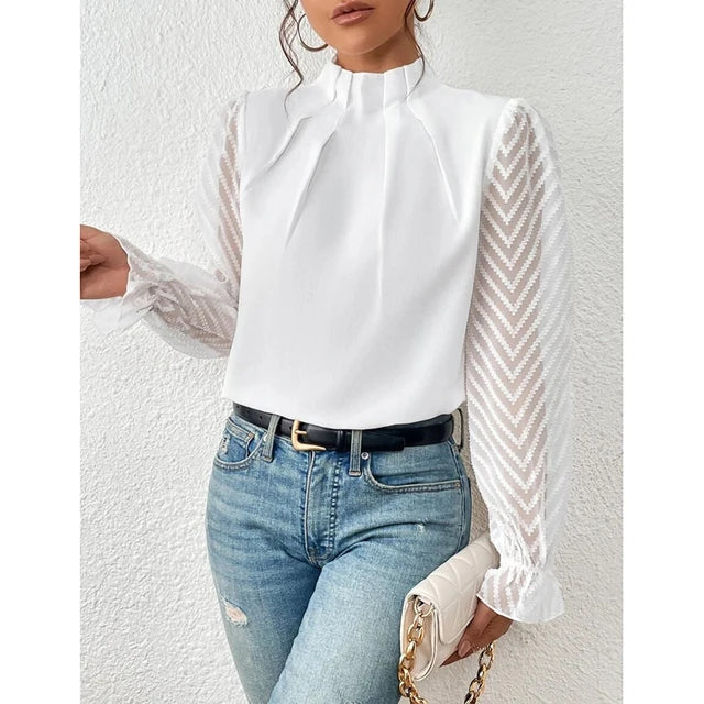Oberteil Damen | Mesh-Ärmel & Elegant